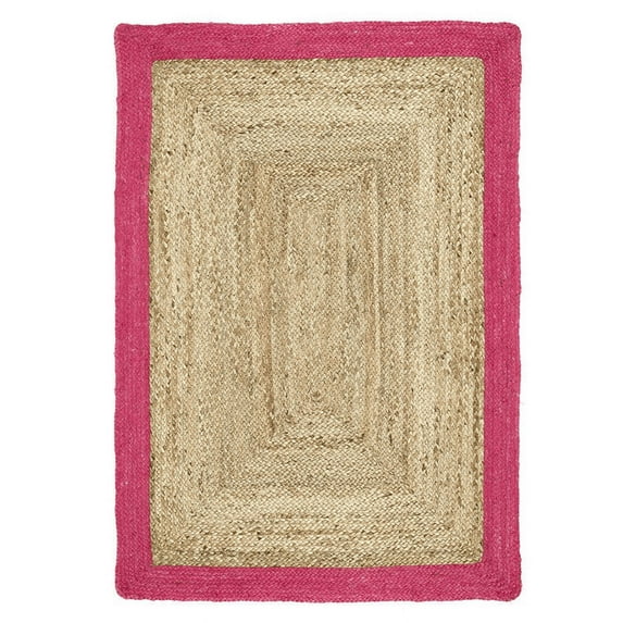 Jaipur Art And Craft Pink Beige Border Jute Area Rug Rectangle Hand Braided Carpet (2x6 Sq ft)