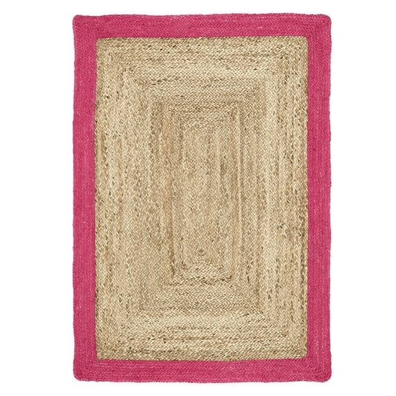 Jaipur Art And Craft Pink Beige Border Jute Area Rug Runner Hand Braided Carpet (3x12 Sq ft)