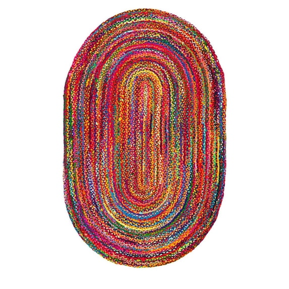 Jaipur Art And Craft Pure Cotton Chindi Oval Area Rug Braided Reversible Boho Décor Carpet Rug Size - (8x10 Sq Feet), (96x120 Inches), (240x300 CM)