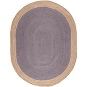 Jaipur Art And Craft Purple with Beige Border Handmade Oval Braided Reversible Jute Area Rug Rug Size - (6x9 Sq Feet), (72x108 Inches), (180x270 CM)