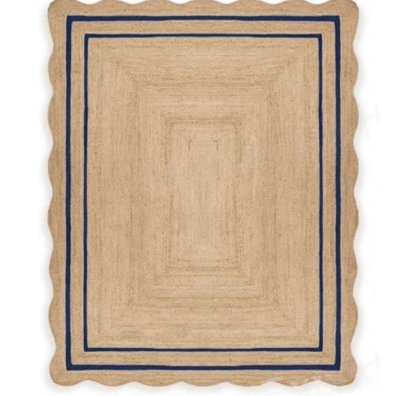 Jaipur Art And Craft Rectangle Reversible Bohemian Scallop Blue, Brown Jute Area Rug (12x18 Sq ft)