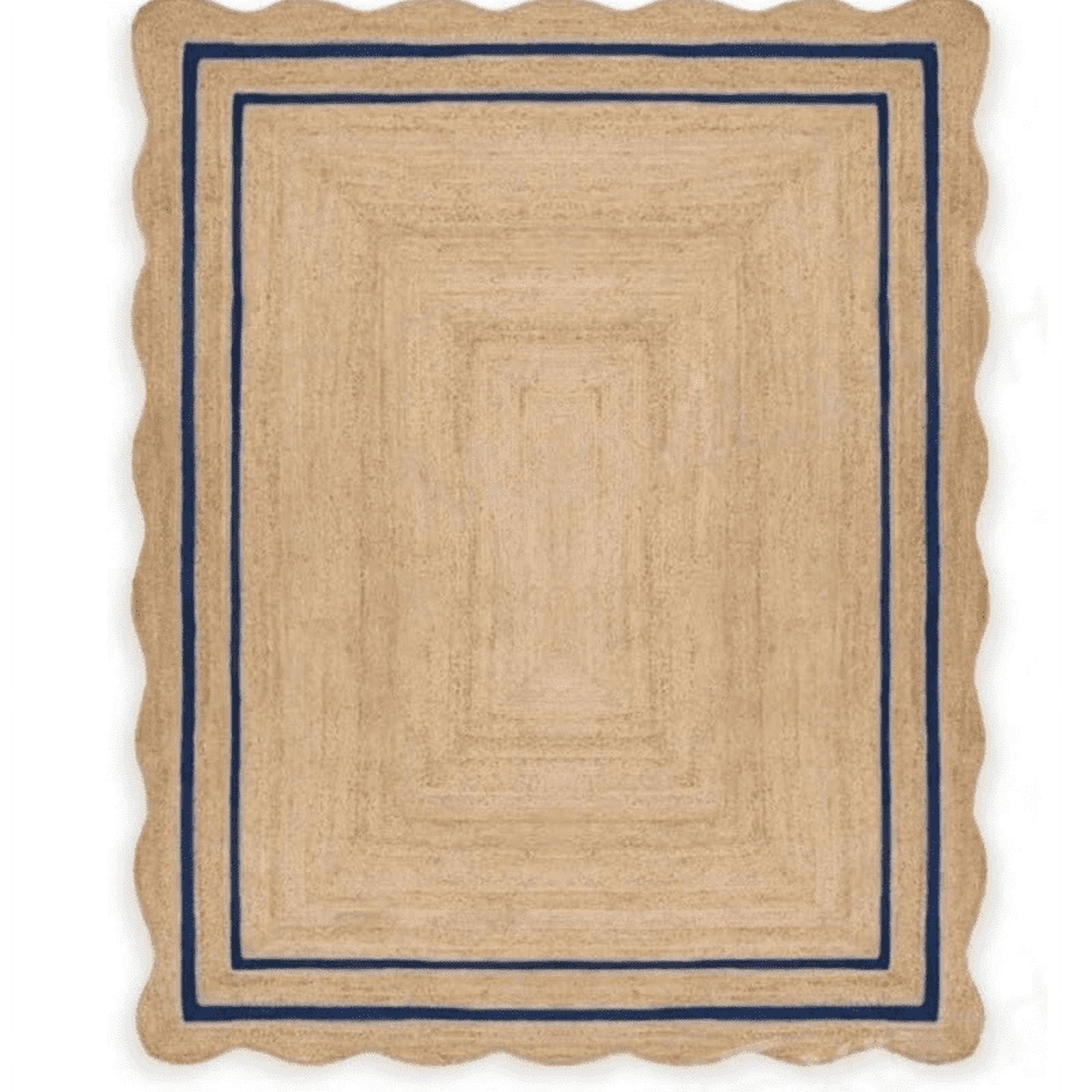 Jaipur Art And Craft Rectangle Reversible Bohemian Scallop Blue, Brown Jute Area Rug (4x6 Sq ft)