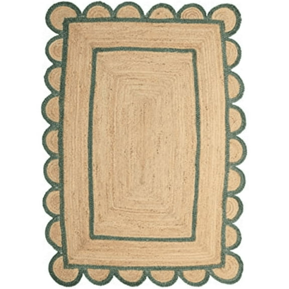 Jaipur Art And Craft Rectangle Scallop Hand Braided Jute Area Rug for Entryway (3x6 Sq ft)