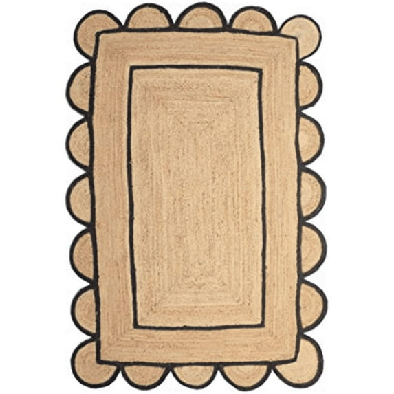 Jaipur Art And Craft Rectangle Scallop Pattern Jute Bohemian Area Rug Indoor Carpet (10x13 Sq ft)