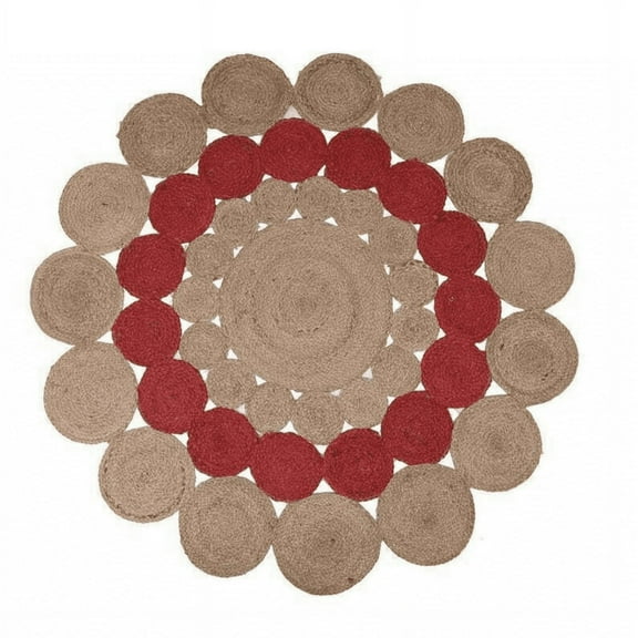 Jaipur Art And Craft Red and Brown Natural Braided Handmade Jute Carpet Reversible Modern Area Rug (4x4 Sq Ft)
