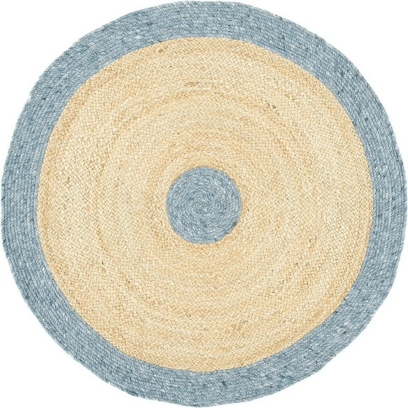 Jaipur Art And Craft Round Design Jute Grey Border Hand Braided Farmhouse Natural Jute Area Rug (5x5 Sq Ft)
