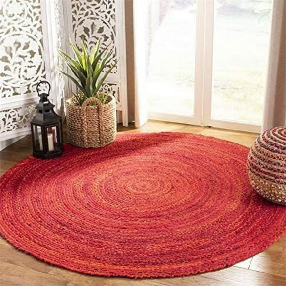Jaipur Art And Craft Round Handmade Braided Reversible Carpet Bohemian Indian Cotton Indoor Area Rug (8x8 Sq Ft)