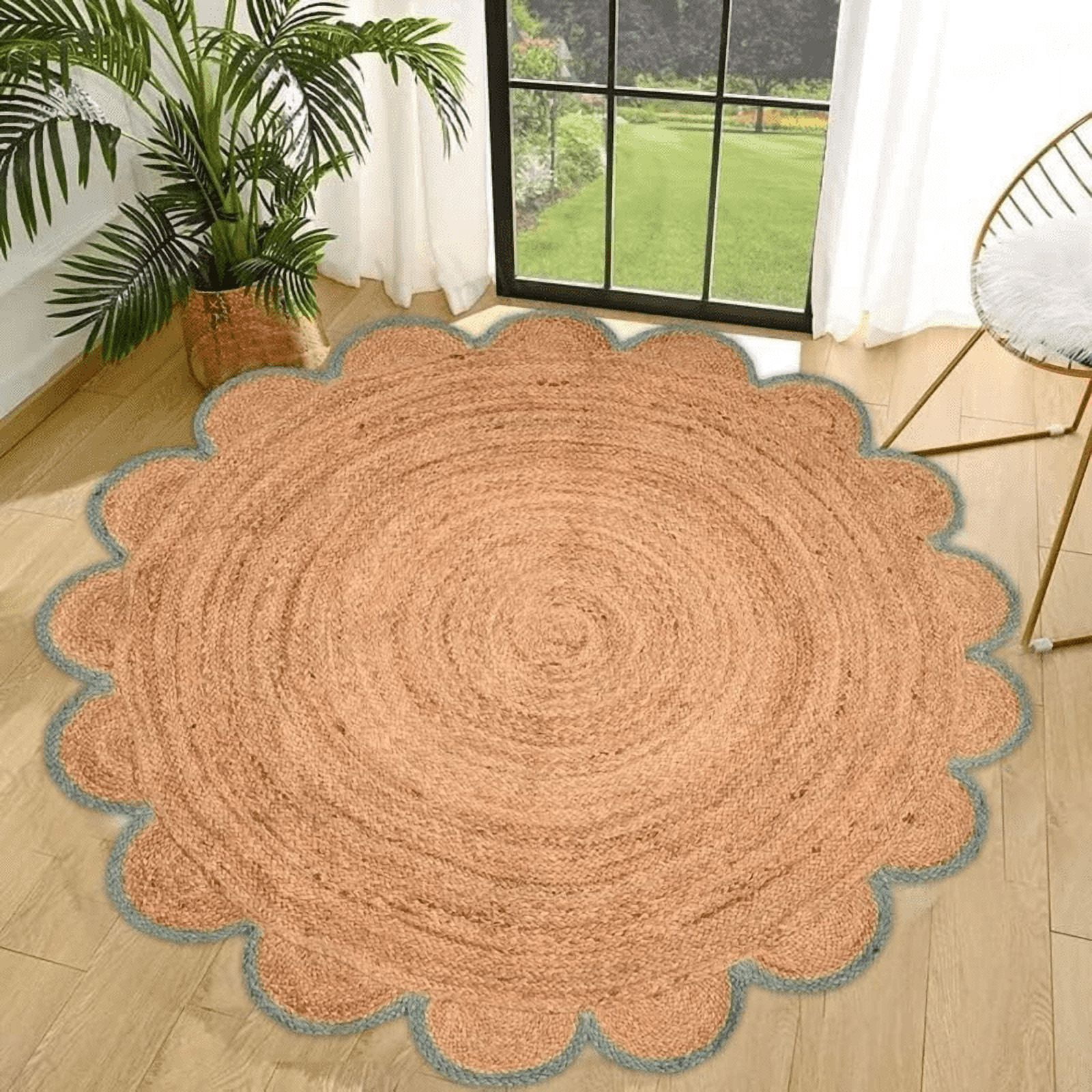 Jaipur Art And Craft Round Jute Area Rug Bohemian Style Indian Natural Fiber Handmade Solid Pattern (7x7 Sq Ft)
