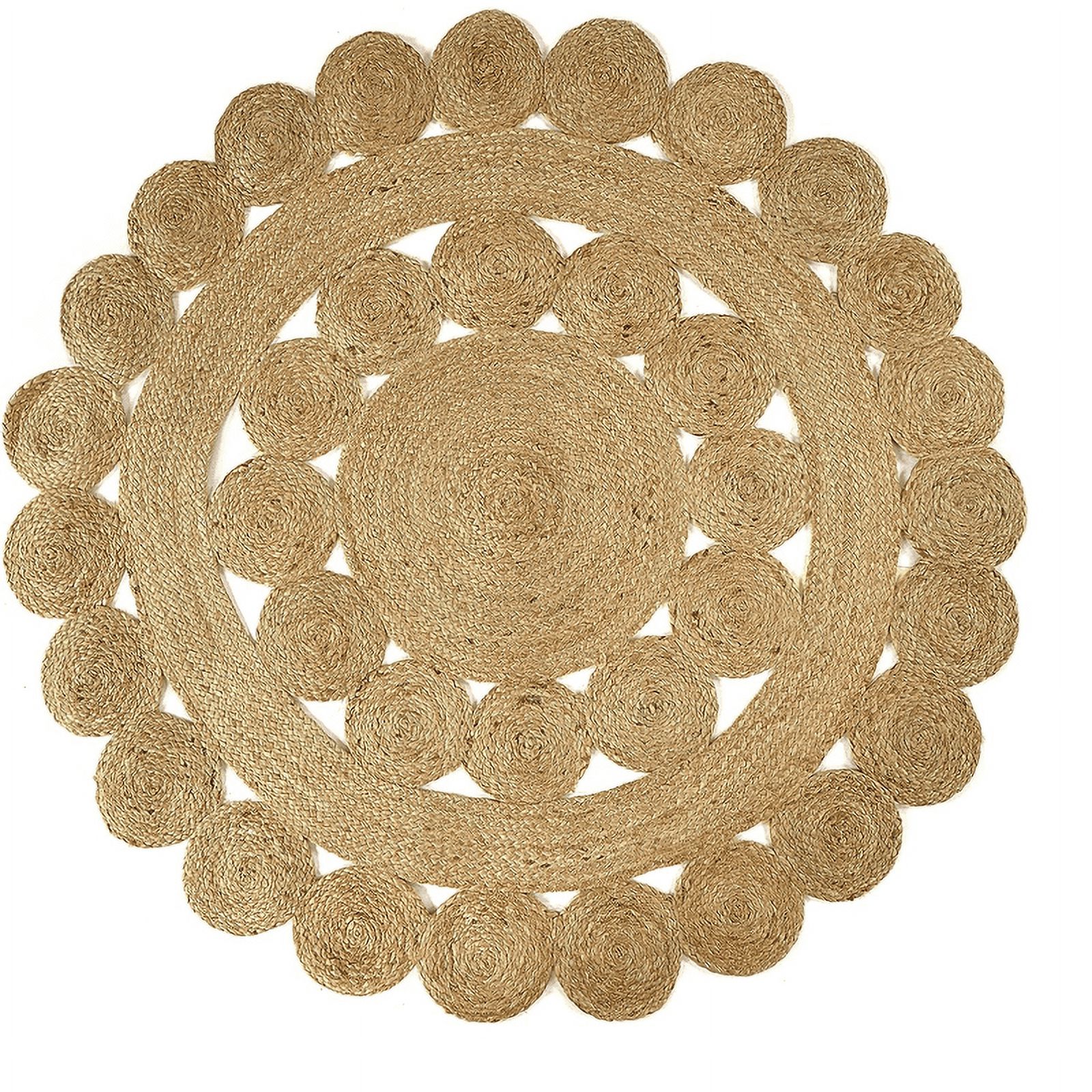 Jaipur Art And Craft Round Jute Area Rug Handmade Boho Charm Farmhouse Soft Braided Carpet for Indoor (3x3 Sq Ft)