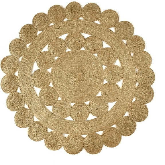 Jaipur Art And Craft Round Jute Area Rug Handmade Boho Charm Farmhouse Soft Braided Carpet for Indoor (3x3 Sq Ft)