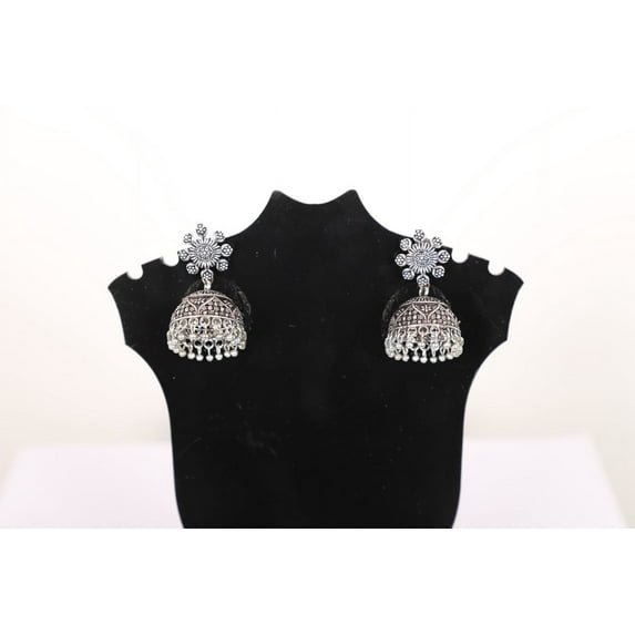 Jaipur Art And Craft Round Shape Silver Plated Brass Beads Dangle Earrings for Women's (Pack of 2)