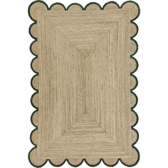 Jaipur Art And Craft Runner Beige Green Border Braided Jute Area Rug for Floor (3x5 Sq ft)