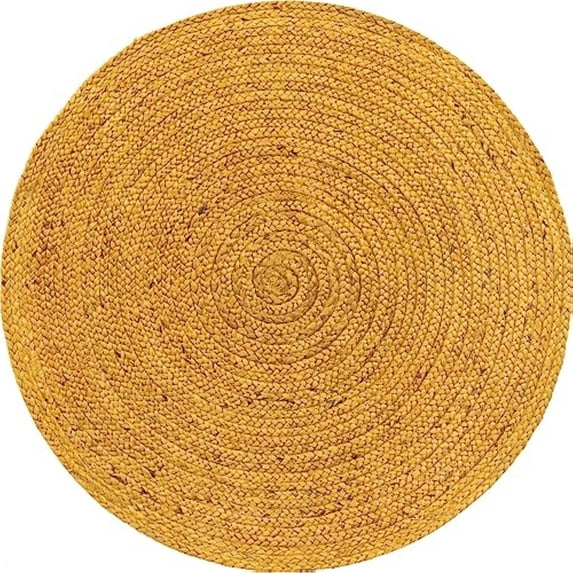 Jaipur Art And Craft Rustic Vintage Yellow Hand Braided Modern Reversible Round Jute Area Rug (3x3 Sq Ft)