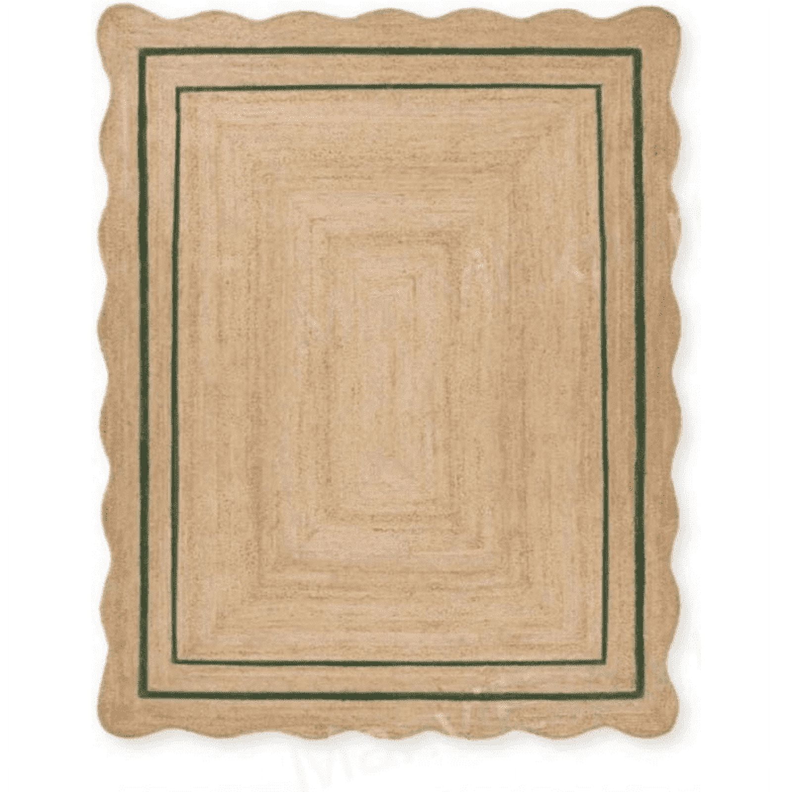 Jaipur Art And Craft Scallop Rectangle Bohemian Green, Brown Jute Area Rug (2x6 Sq ft)