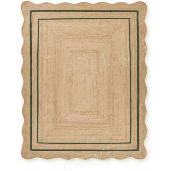 Jaipur Art And Craft Scallop Runner Bohemian Green, Brown Jute Area Rug (3x5 Sq ft)