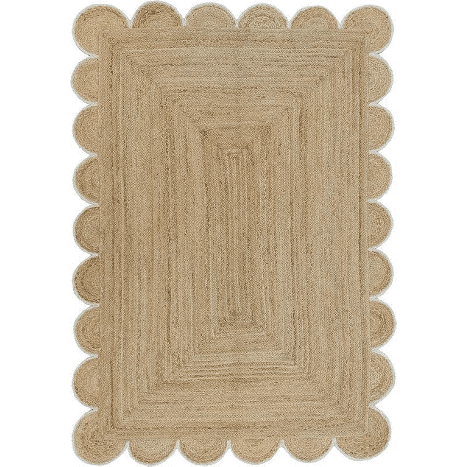 Jaipur Art And Craft Scalloped Beige White Border Rectangle Handmade ...