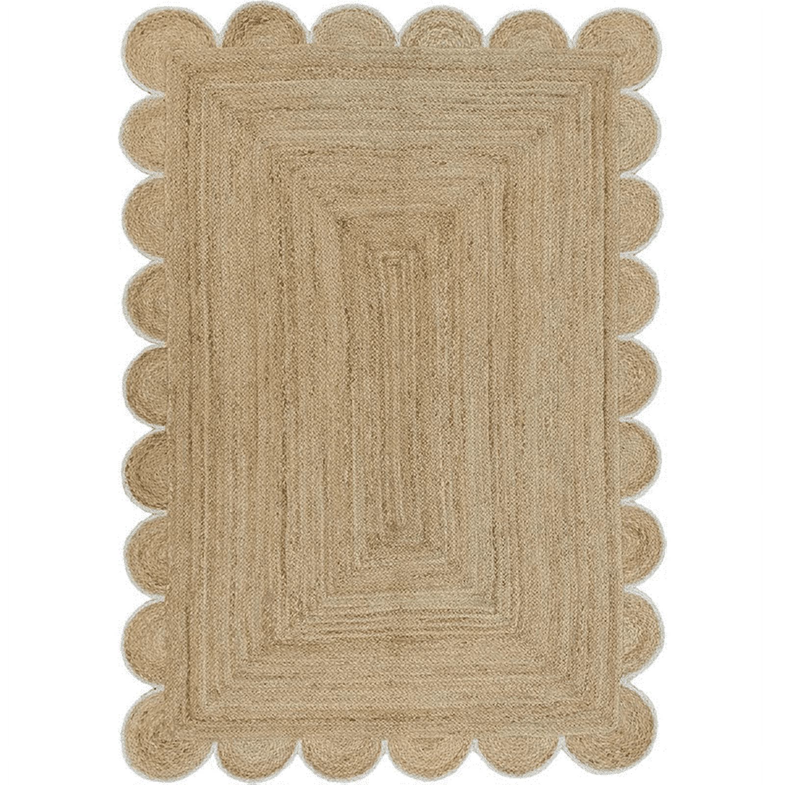 Jaipur Art And Craft Scalloped Beige White Border Rectangle Handmade ...