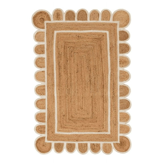 Jaipur Art And Craft Scalloped Boho Handwoven Jute Area Rug Brown, White Floor Carpet (9x10 Sq ft)