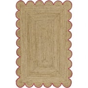 Jaipur Art And Craft Scalloped Hand Braided Beige Pink Border Rectangle Jute Area Rug (2.6x6 Sq ft)