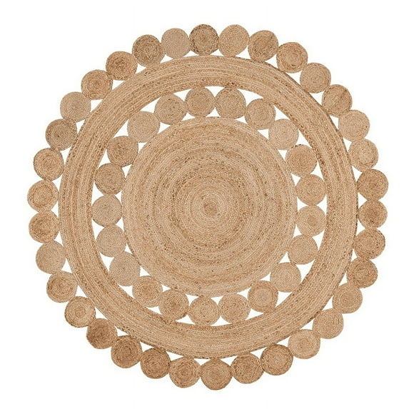 Jaipur Art And Craft Traditional 90x90 CM (3 x 3 Square feet)(35.10 x 35.10 Inch)Beige Round Jute AreaRug Carpet throw