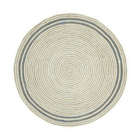 Jaipur Art And Craft White and Blue Hand Braided Round Jute Area Rug Vintage Carpet for Living Room, Kitchen, Entryway (10x10 Sq Ft)