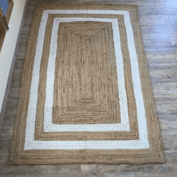 Jaipur Art And Craft White with Beige Jute Area Rug Rectangle Hand Braided Carpet (12x18 Sq ft)