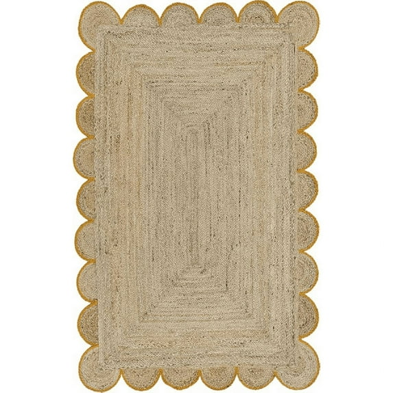 Jaipur Art And Craft Yellow Border Jute Area Rug Rectangle Hand Braided Floor Carpet (5x8 Sq ft)