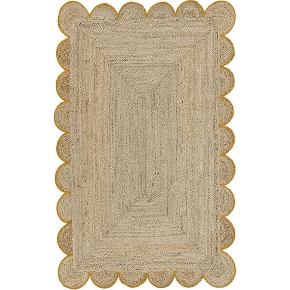 Jaipur Art And Craft Yellow Border Jute Area Rug Rectangle Hand Braided Floor Carpet (8x10 Sq ft)