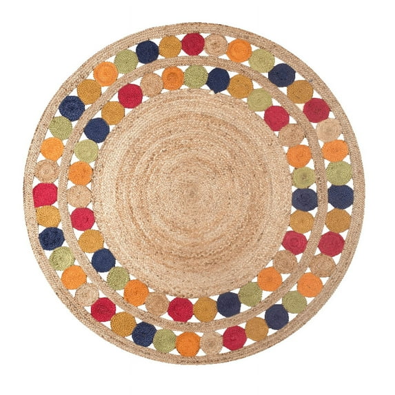 Jaipur Art And Craft braided 100x100 CM (3.33 x 3.33 Square feet)(39 x 39.00 Inch)Multicolor Round Jute AreaRug Carpet throw