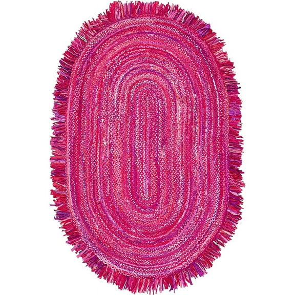 Jaipur Art And Craft Hand Braided Pink Chindi Cotton Oval Area Rug for Living Room, Bedroom, Entryway Rug Size - (2x3 Sq Feet), (24x36 Inches), (60x90 CM)
