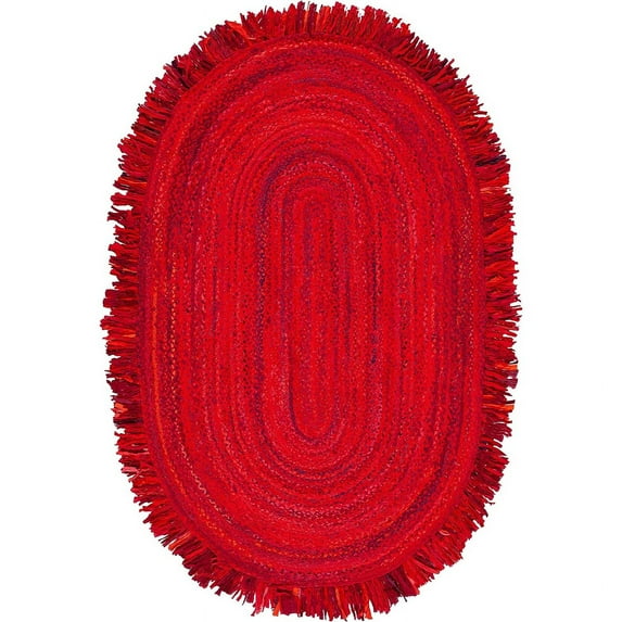 Jaipur Art And Craft Indian Handmade Natural Fiber Cotton Red Color Oval Area Rug for Indoor and Outdoor Rug Size - (6x9 Sq Feet), (72x108 Inches), (180x270 CM)