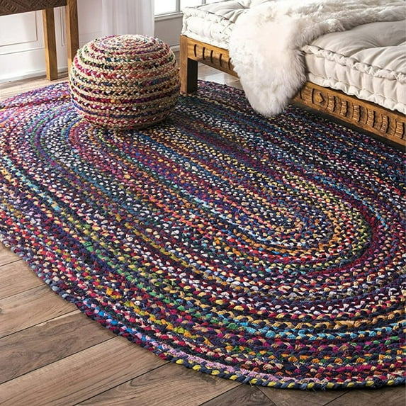 Jaipur Art And Craft Indian Natural Fiber Reversible Oval Cotton Area Rug Eco Friendly Carpet Rug Size - (10x13 Sq Feet), (120x156 Inches), (300x390 CM)