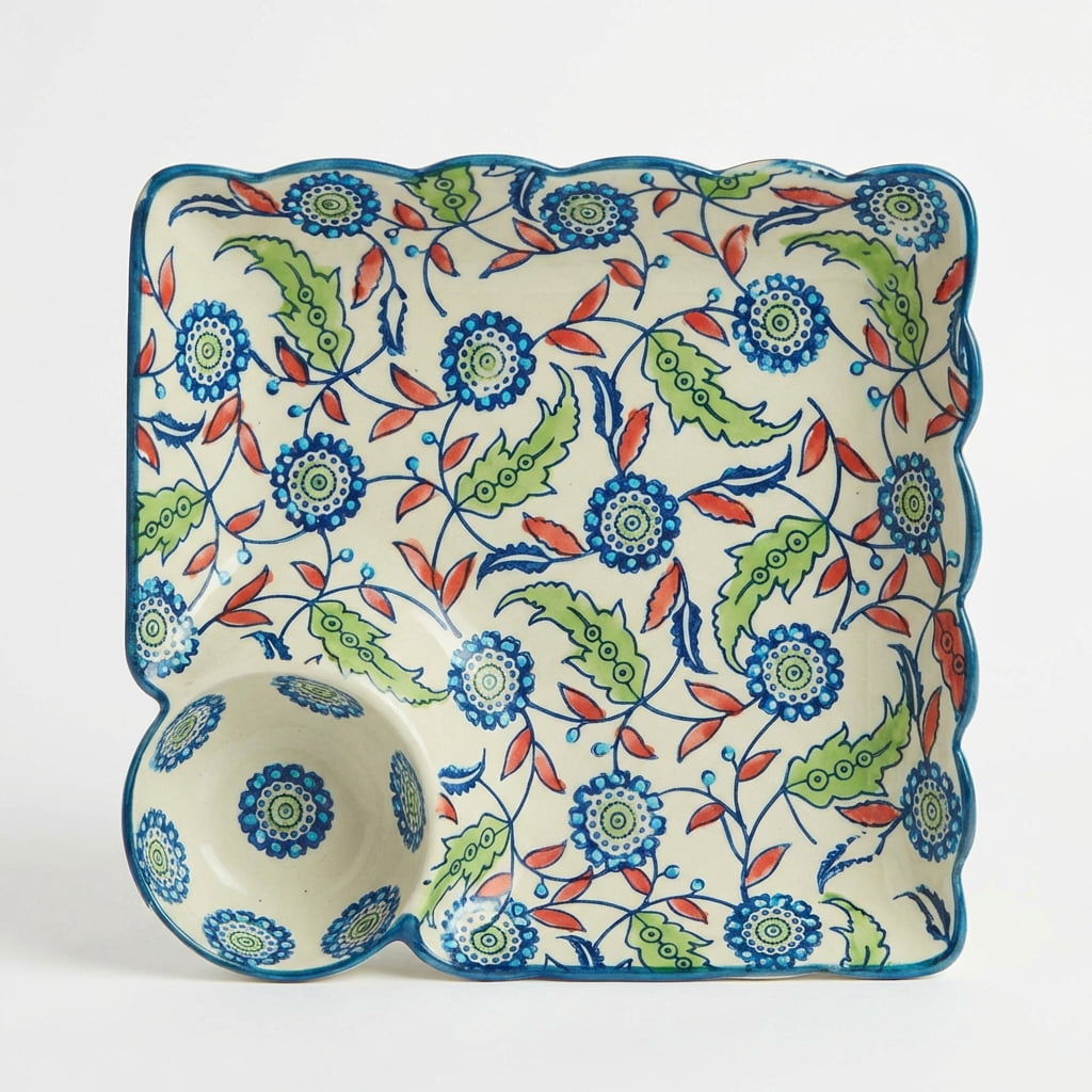 Chumbak Chips & Dip Platter Jaipur Art Deco Multicolor Ceramics 1 Pack