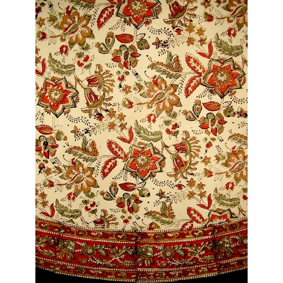 Jaipur Block Print Round Cotton Tablecloth 72" Autumn Colors