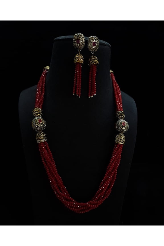 -Gold Plated Multicolor Long Pearl Beaded Mala Necklace Set For Women Latest