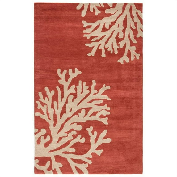 Jaipur Living Coastal Seaside 9'6" x 13'6" Hand Tufted Wool Area Rug in Coral
