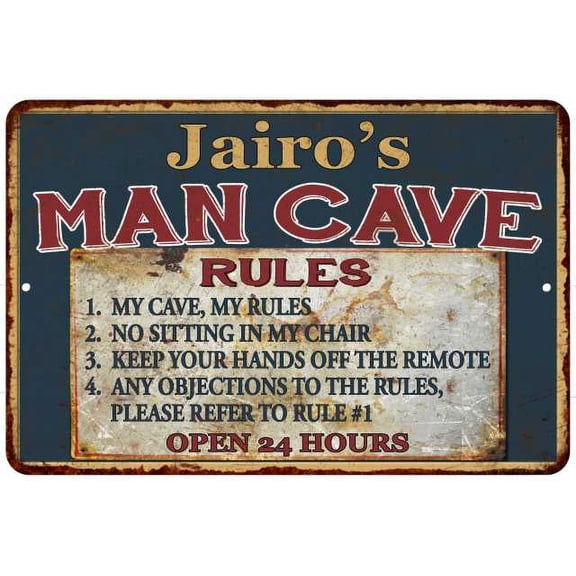 Jairo's Man Cave Rules Chic Rustic Green Sign Home 8 x 12 High Gloss Metal 208120049327