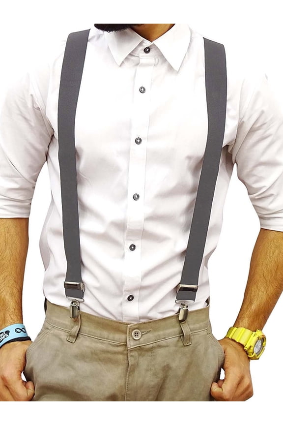Jaison Men's Adjustable Polyester Elastic Suspenders, Gray, One Size