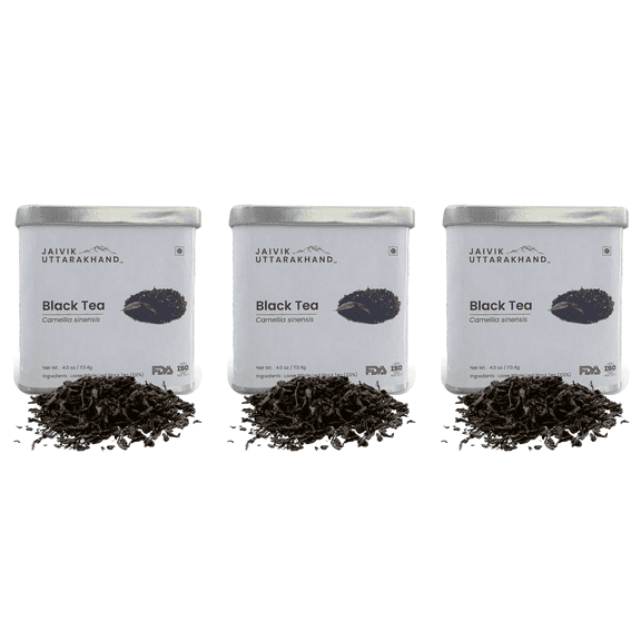 Jaivik Uttarakhand - Bulk Black Tea (12 oz), Organic Leaves in Can, Decaf or Regular, 3 Tin Box