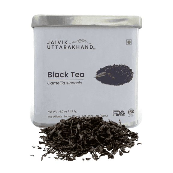 Jaivik Uttarakhand - Orthodox Black Tea (4 oz), Loose Leaf, Hot or Iced Brew, 1 Tin Can