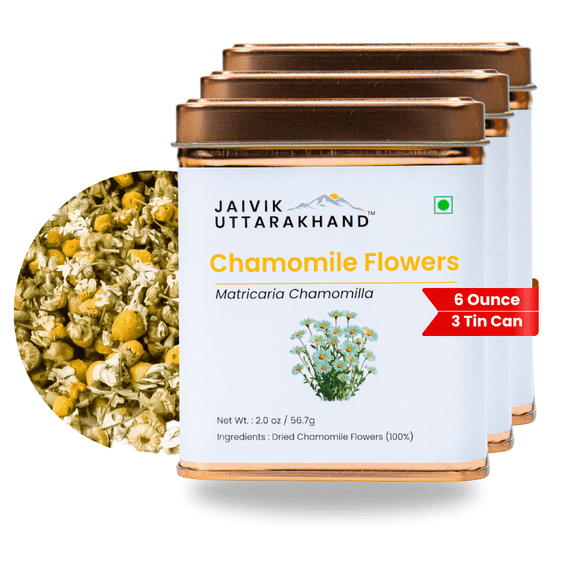 Jaivik Uttarakhand - Camille Flowers (6 oz), Loose Leaf Dried Manzanilla Tea, Caffeine-Free,3 Tin Box