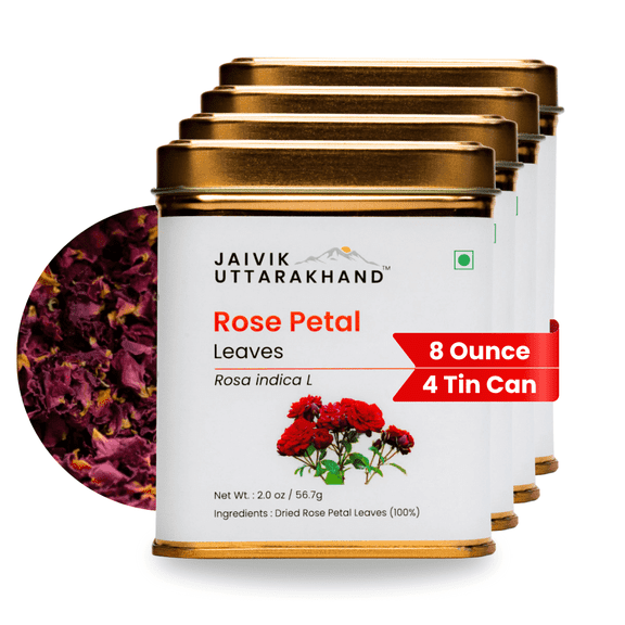 Jaivik Uttarakhand - Dried Rose Petals Herbal Tea (8 oz), Sweet Floral dry leaf, 4 Tin Can