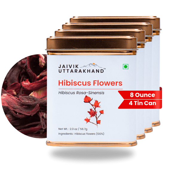 Jaivik Uttarakhand - Hibiscus Herbal Tea(8 oz), Bulk Leaves for kidney detox,Iced Brewing,4 Tin Box