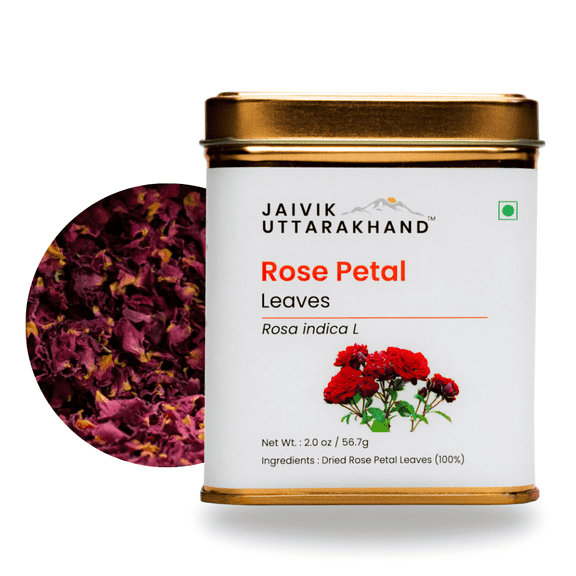 Jaivik Uttarakhand - Sundried Rose Petals Tea (2 oz), Dry Red Rosa Indica L. Loose Leaf, 1 Tin Can