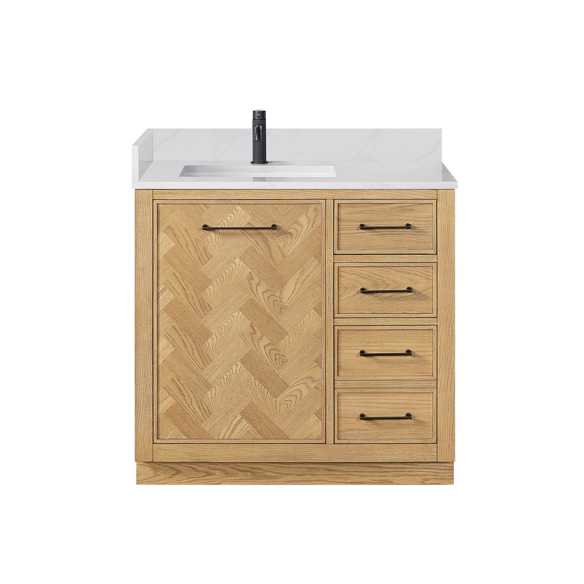 Jakarta 36" Bath Vanity in Oak Weathering Light Brown with Silk White