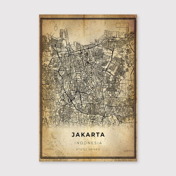 Jakarta City Map Art Print: Modern Vintage Scandinavian Stylefor Living Room Bedroom Office Farmhouse Neutral Home Artwork Ready to Hang 8x12 inch