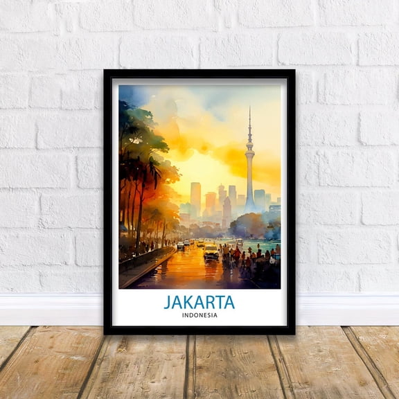Jakarta Indonesia Skyline Printvibrant Cityscape Art Jakarta Urban Indonesian Capital Wall Decor Southeast Asia City Illustration