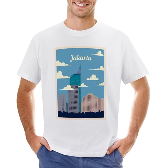 Jakarta Men’s Graphic T-shirt Vintage Short Sleeve Sport Tee White XS