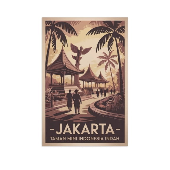 Jakarta TMII Sepia Poster Rustic Vintage Travel Indonesia Cultural Heritage Wall Art Print Poster