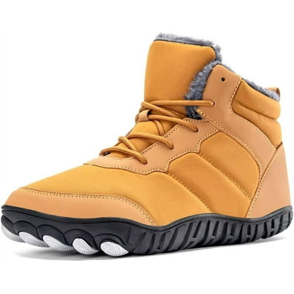 Jakcuz Men Snow Boots Warm Ankle Boots Fur Lined Water Resistant Winter Shoes with Non-slip Outsole